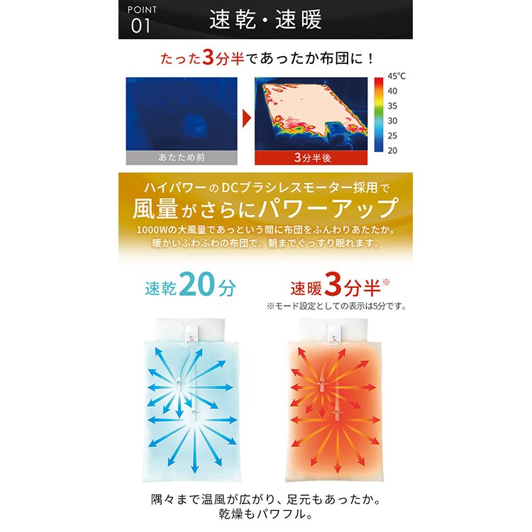 ふとん乾燥機 ハイパワー ツインノズル FK-WH1 ホワイト 284250