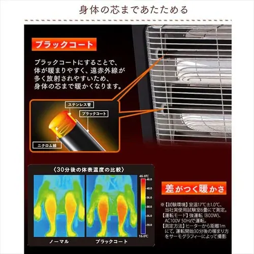 【訳あり】電気ストーブ 遠赤外線 コンパクト ブラックコート 2段階調節 ブラック_5