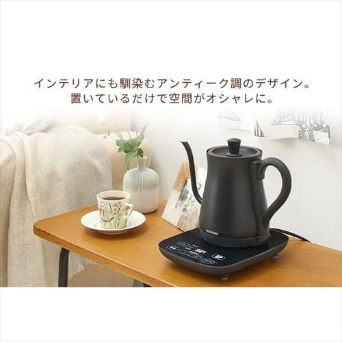 ドリップケトル 温度調節付 ブラック IKE-C600T-B H513875F│アイリスプラザ│アイリスオーヤマ公式通販サイト
