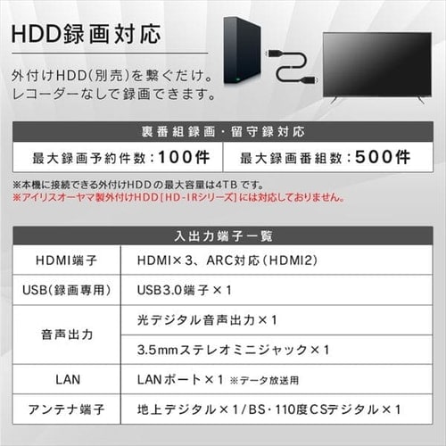 訳あり】【設置費込み】AI機能音声操作対応4Kチューナー内蔵液晶