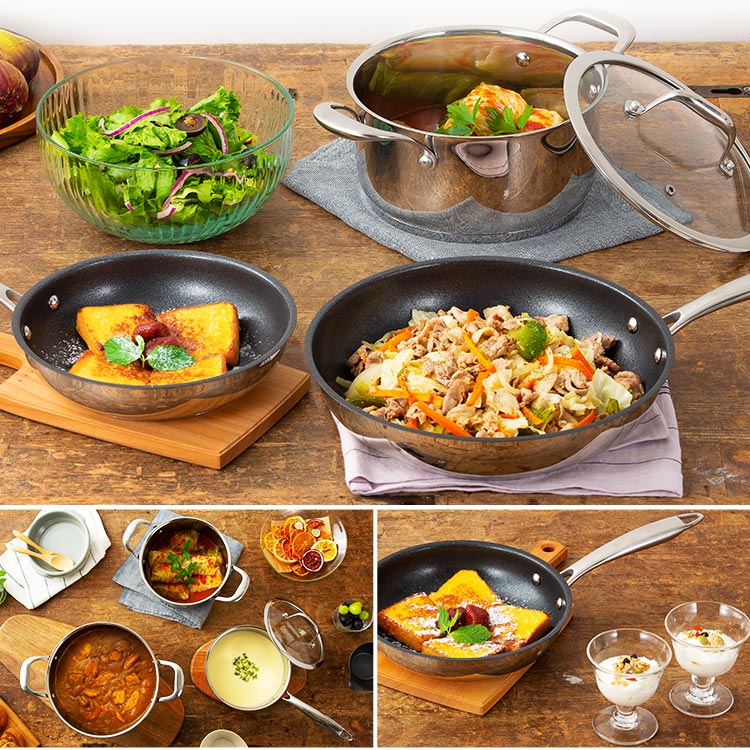 未使用natural ware フライパン 両手鍋 OーⅡ高級ステンレ4本セット 未使用natural ware フライパン 両手鍋 OーⅡ高級ステンレ4本セット