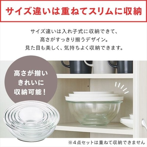 4点セット】 保存容器 耐熱ガラス ボウル 蓋付き TGB-4S ホワイト