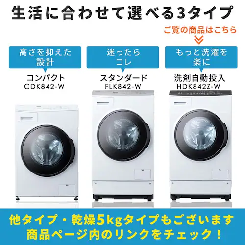 【訳あり】【設置無料】 洗濯乾燥機 ドラム式 8kg 乾燥4kg 左開き 洗剤自動投入 銀イオン除菌 温水洗浄 節水 お手入れ簡単 ファイブセンシング HDK842Z-W_3