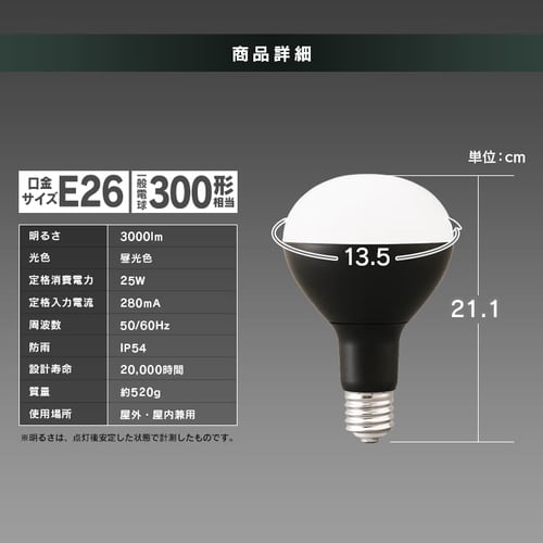 LED電球 投光器用 3000lm LDR25D-H-E39-E H574995F│アイリスプラザ│アイリスオーヤマ公式通販サイト