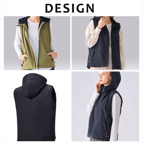 撥水防風フーディーボアヒートベスト FC21615-B/GXL ブラック/グレー