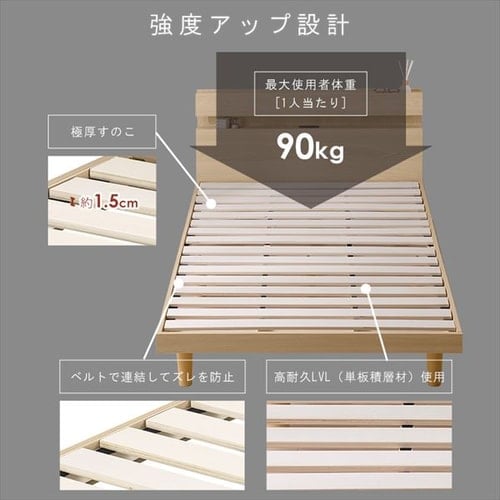 ベッド ダブル すのこ 棚付き コンセント SNBS-D ナチュラル