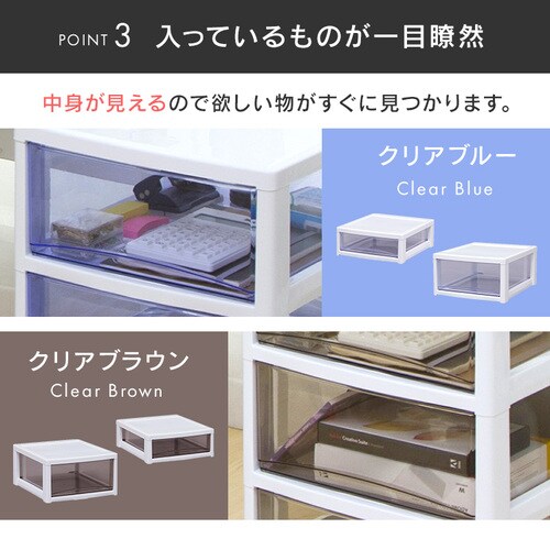 【色: ホワイト/クリアブルー】アイリスオーヤマ チェスト スーパークリア 3段