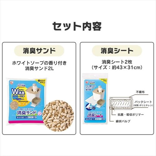 お部屋のにおいクリア消臭 猫用システムトイレ 消臭サンド2Lと消臭シート2枚 お試しセット ONCO-2 P287977│アイリスプラザ│ アイリスオーヤマ公式通販サイト