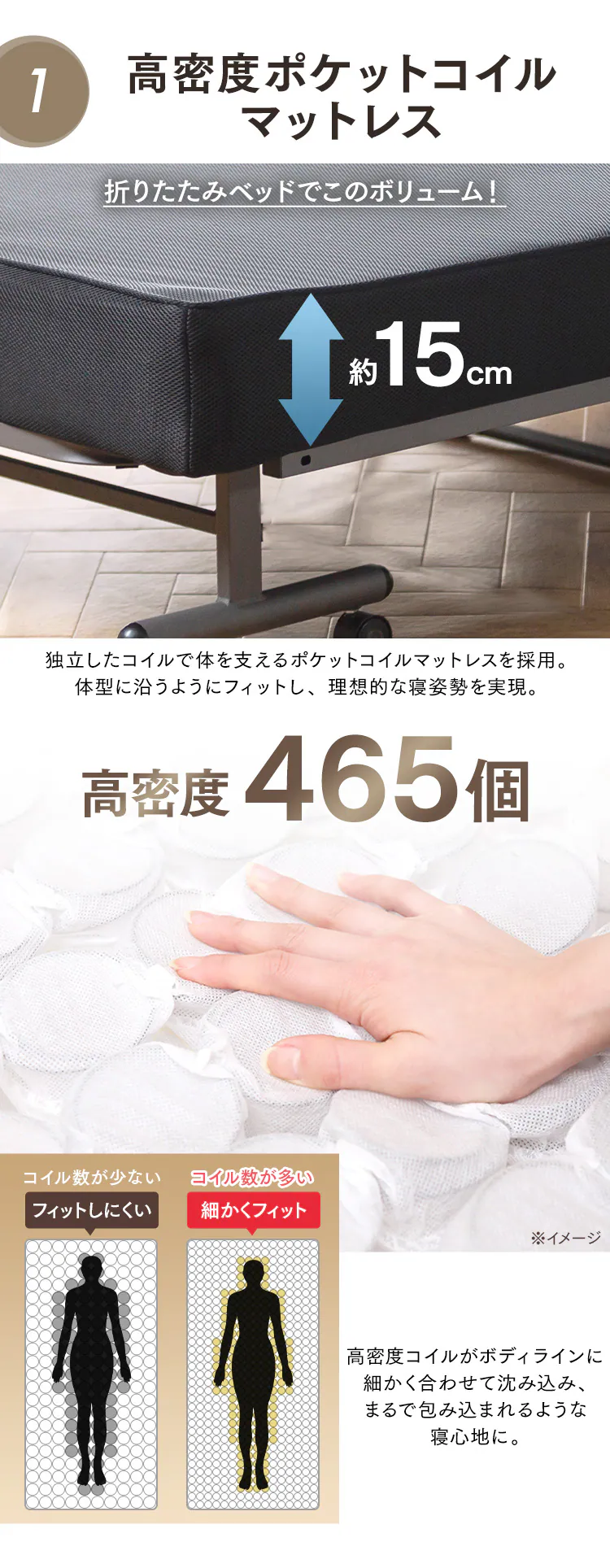 【訳あり】ベッド シングル 折りたたみ 14段階リクライニング 厚さ15cm OTB-PSN1
