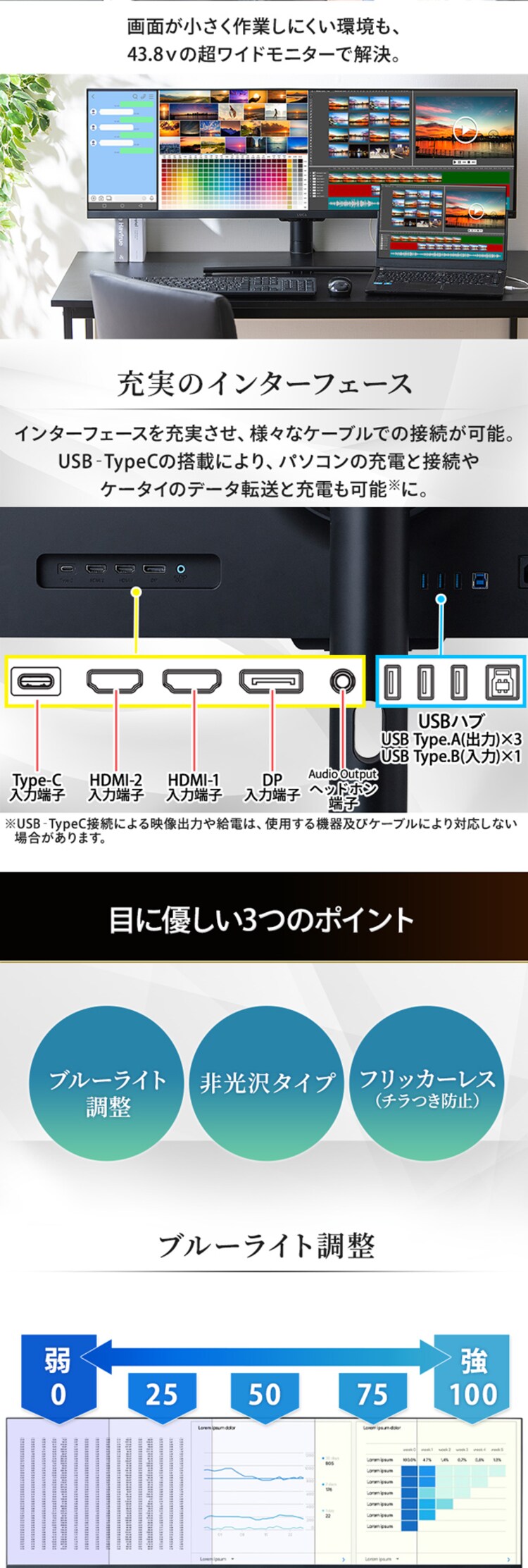 ウルトラワイドモニター 43.8インチ LUCA ILD-AUW43FHDS-B2