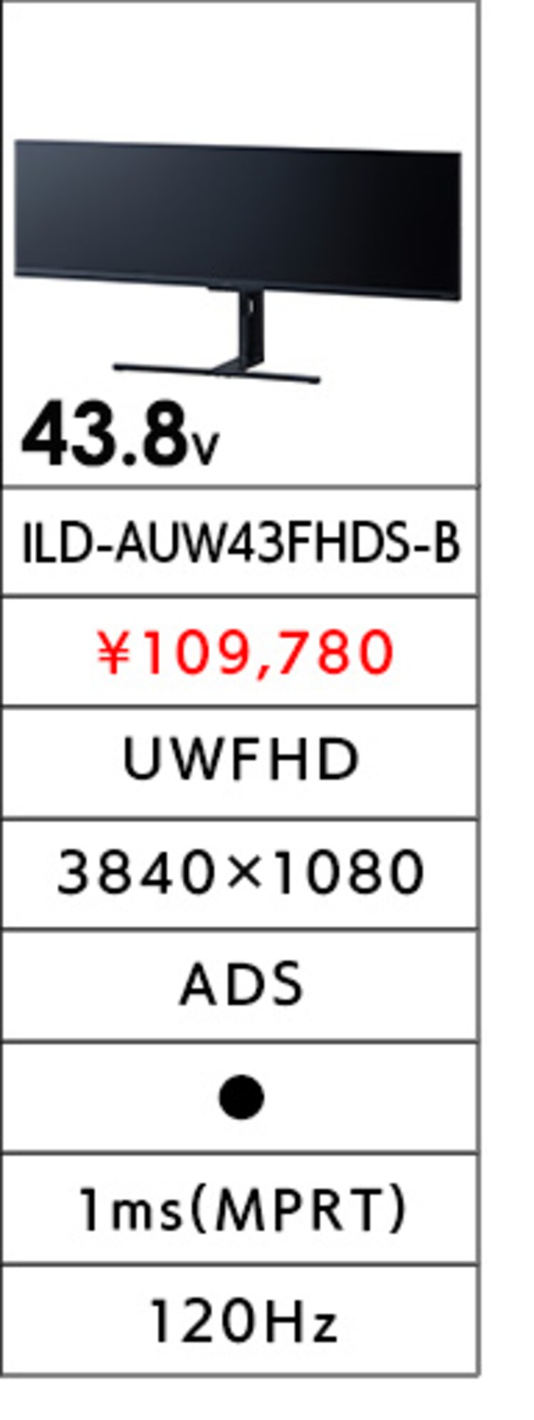 ウルトラワイドモニター 43.8インチ LUCA ILD-AUW43FHDS-B11