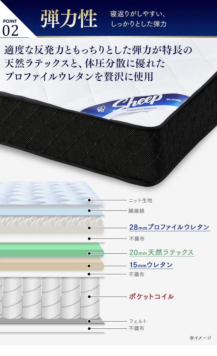 マットレス ダブル ポケットコイル 厚さ25cm PMTS25H-D Sheep6