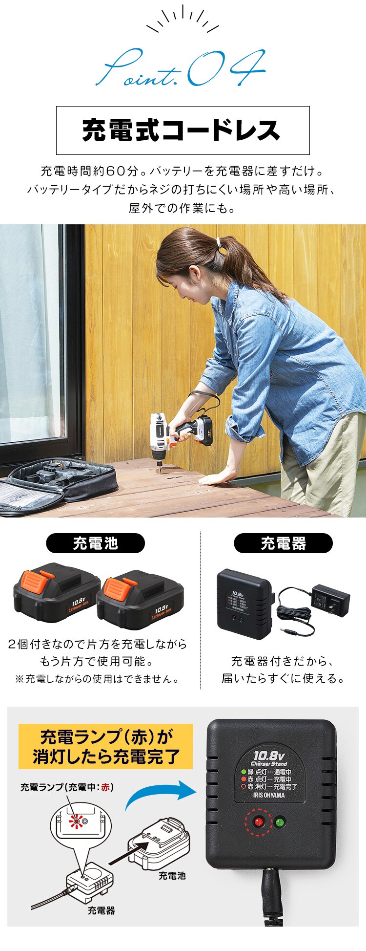  インパクトドライバー 10.8V 充電式 ソフトケース バッテリー2個付き JID80-C5