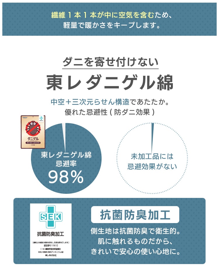 シンサレート掛け布団 ダブル ウルトラタイプ 洗濯可 防ダニ アイボリー 6