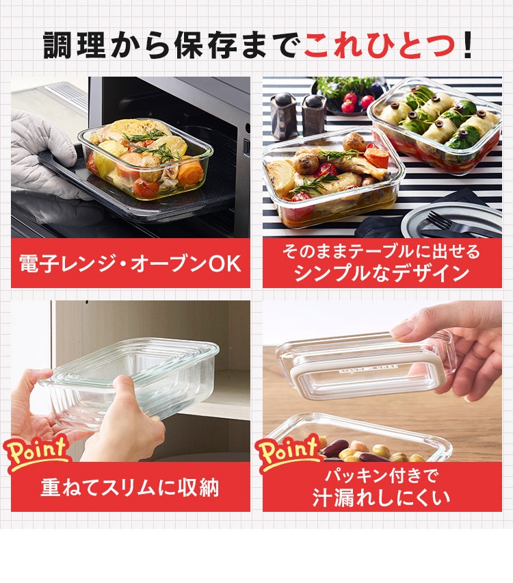 耐熱ガラス容器 2点セット TGS-2S 全3色 1