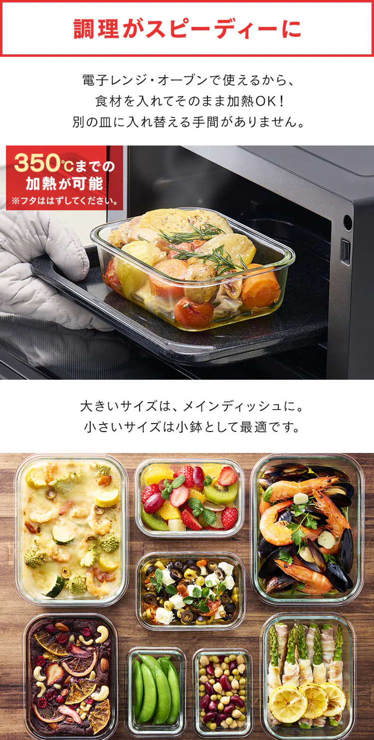 耐熱ガラス容器 2点セット TGS-2S 全3色 6