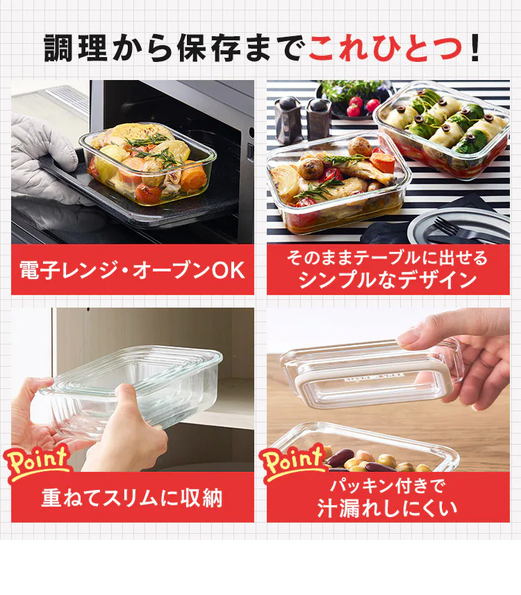 【40%OFFクーポン】保存容器 耐熱ガラス Sサイズ 370ml TGS-S クリアブラック2