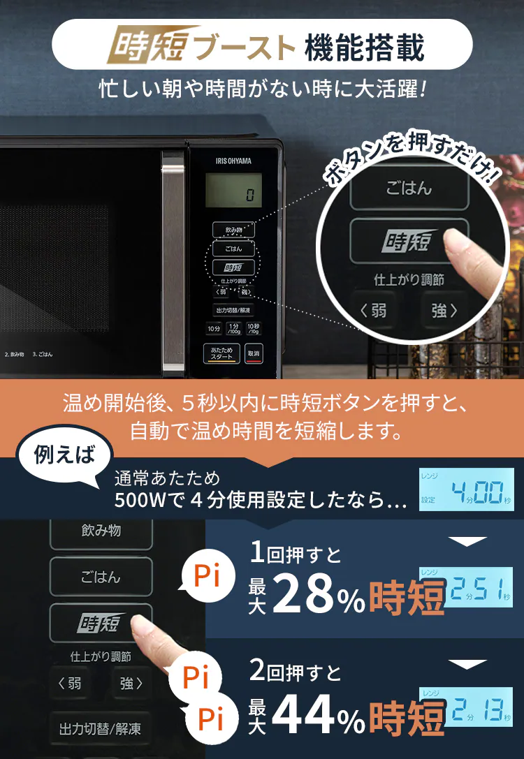 電子レンジ 22L フラットテーブル 時短ブースト機能 IMB-F2202-W ホワイト1