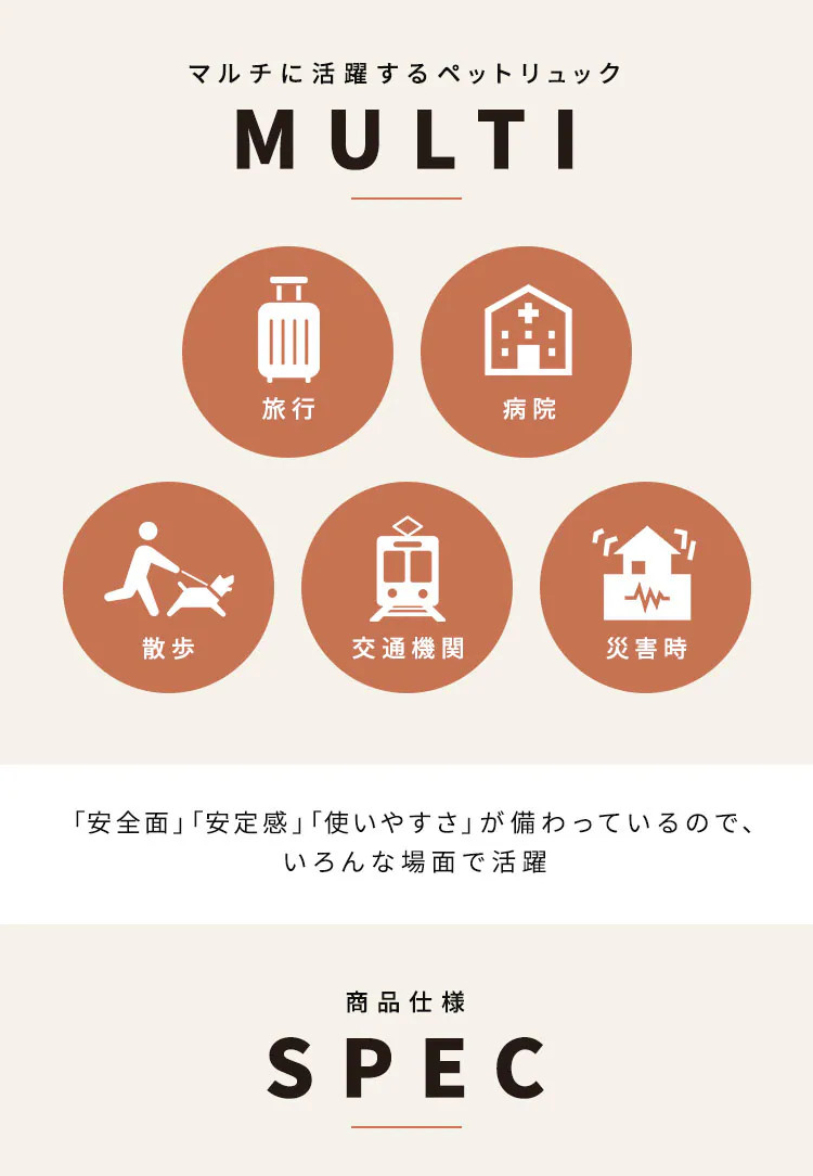 前かけできるペットリュック P-MPR350 ブラウン3