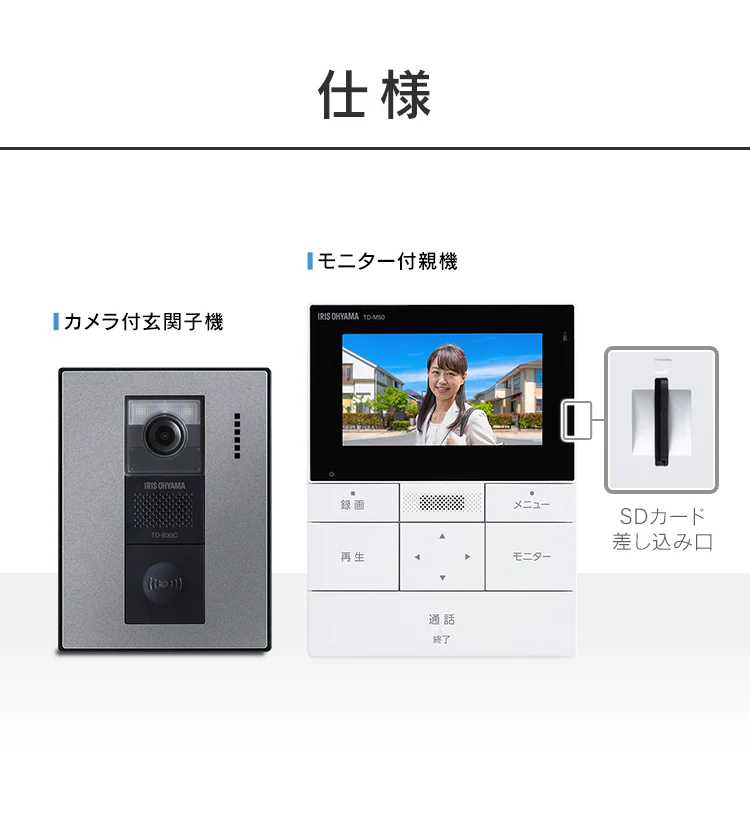 インターホン インターフォン 録画 自動録画 カメラ付き スマホ連動 広角レンズ 防犯 機械音声応答 4.3インチ ドアホン TD-SM5030CT-BSH8