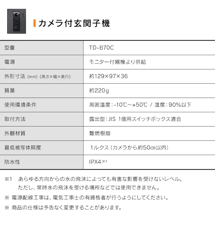 テレビドアホン 玄関子機 ブラック3