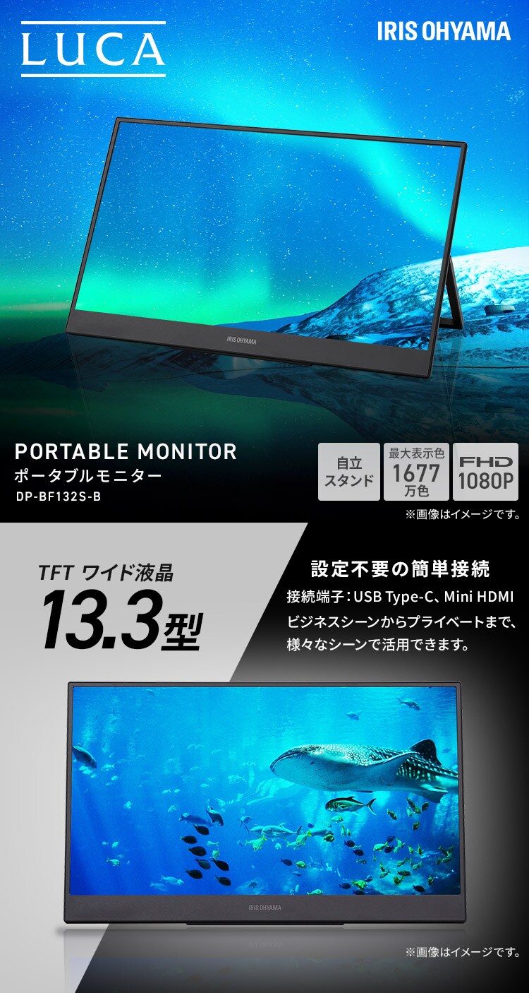 ポータブルモニター 13.3インチ 自立スタンド LUCA DP-BF132S-B