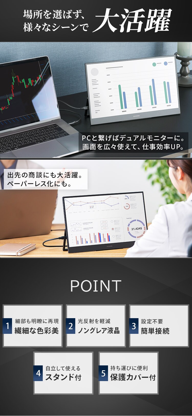 ポータブルモニター 15.6インチ 自立スタンド LUCA DP-BF162S-B1