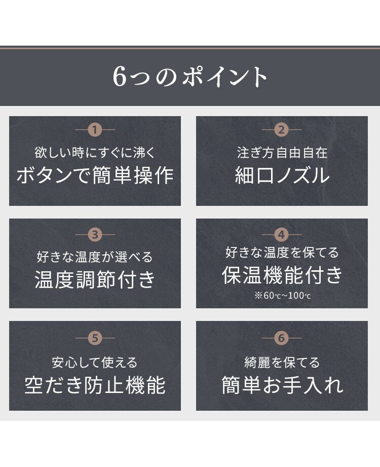 電気ケトル 0.6L ドリップ 温度調節付 IKE-C601T-HA アッシュ2