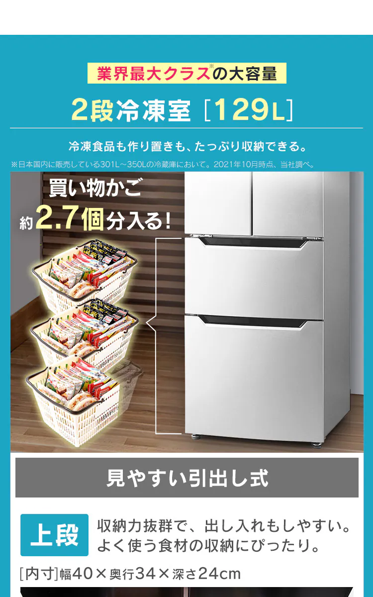 【設置無料】 冷蔵庫 320L 自動霜取り 大容量2段冷凍室129L 大凍量 製氷皿付き フレンチドア 設置込み 幅63.5cm IRSN-32B-B ブラック【代引き不可】4