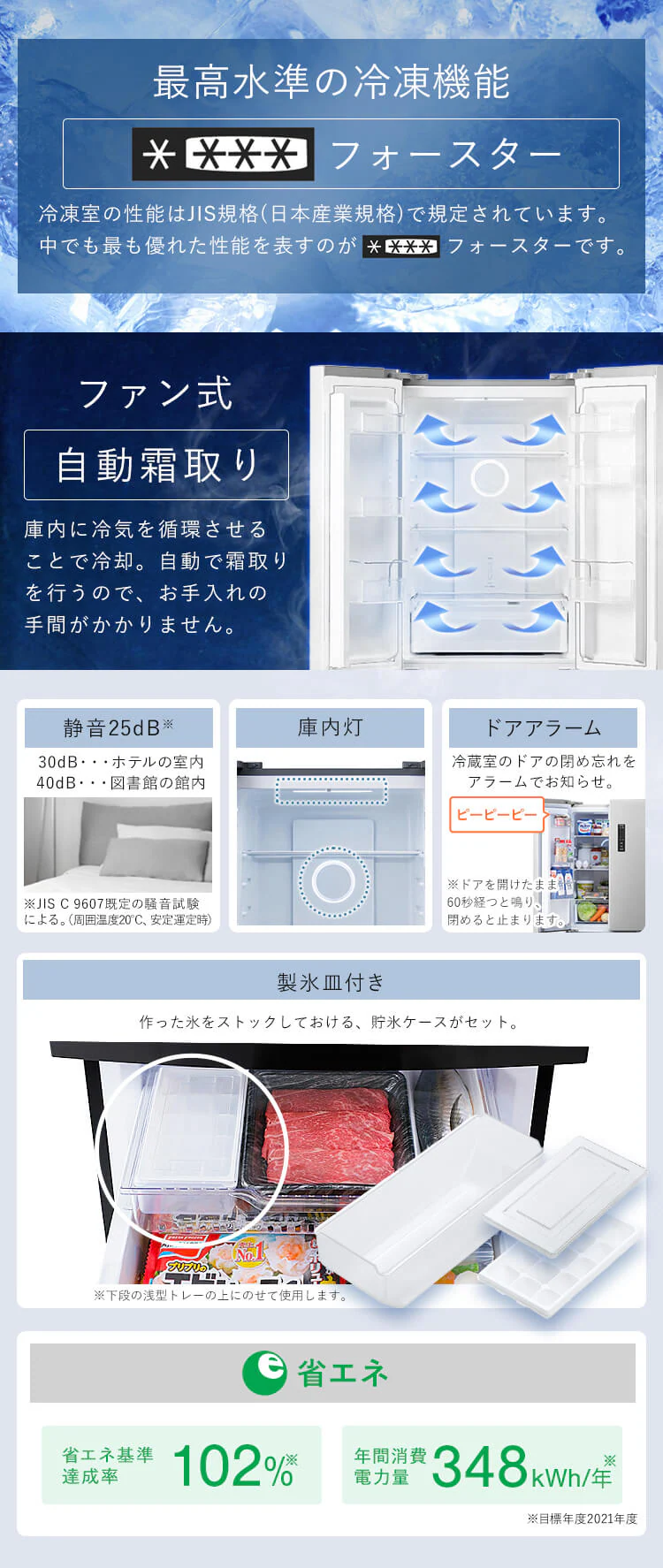 【設置無料】 冷蔵庫 320L 自動霜取り 大容量2段冷凍室129L 大凍量 製氷皿付き フレンチドア 幅63.5cm IRSN-32B-S シルバー【代引き不可】8