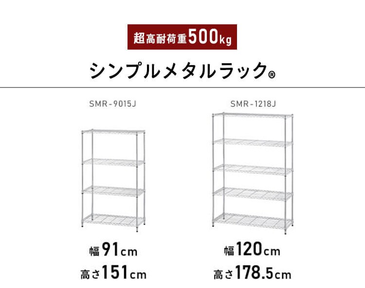 スチールラック 幅91cm メタルラック シンプル 4段 SMR-9015J シルバー (ポール直径25mm・棚板4枚)8