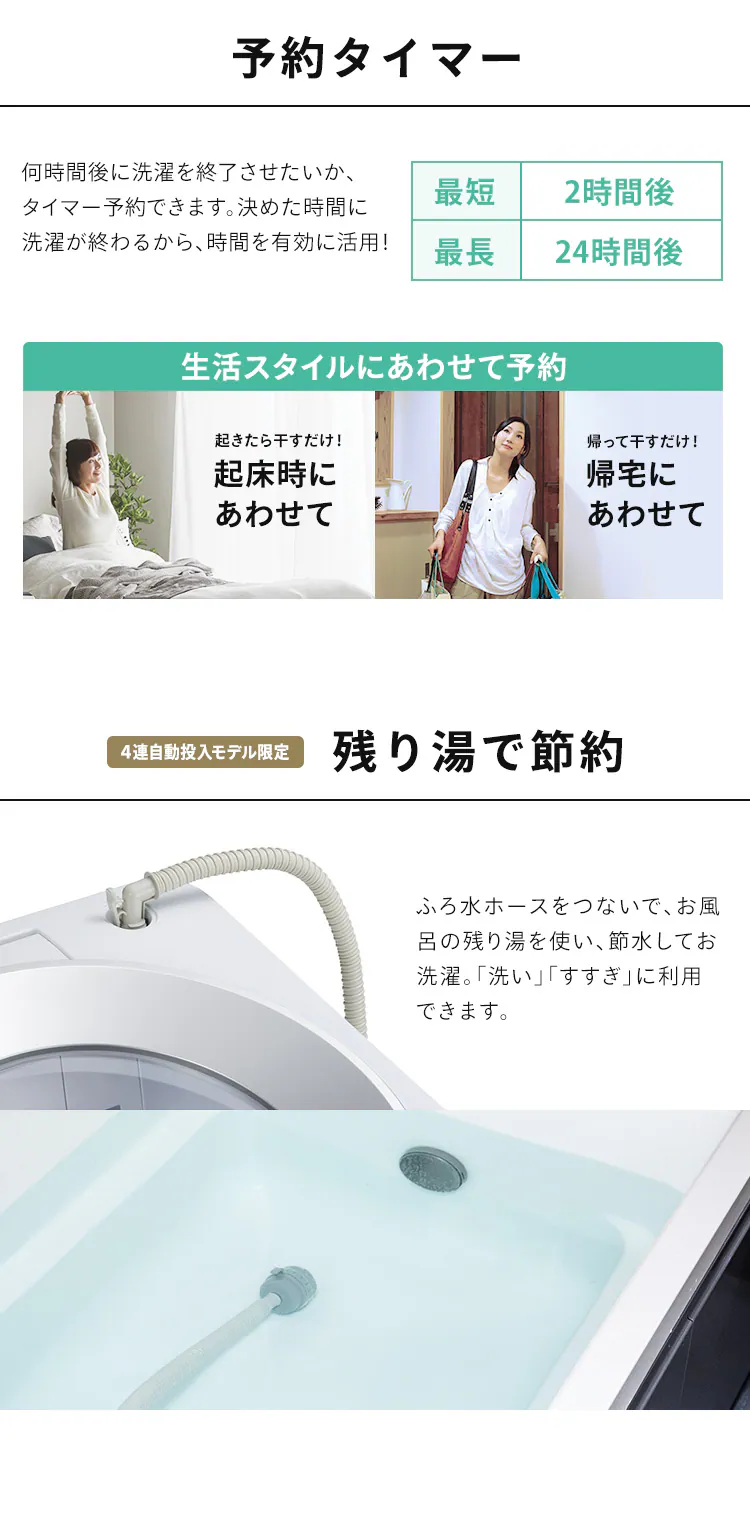 洗濯機 8kg OSH 2連タンク 洗剤自動投入 ガチ落ち極渦洗浄 省エネ 節水 ラクとれLOW設計 二人暮らし ファミリー向け ITW-80A01-W9