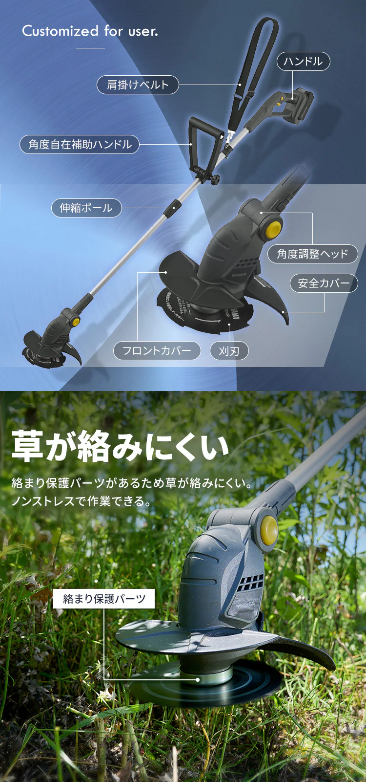 草刈機 芝刈り機 グラストリマー 角度調節ヘッド 18V 充電式 バッテリー付き JGT160M4-H グレー1