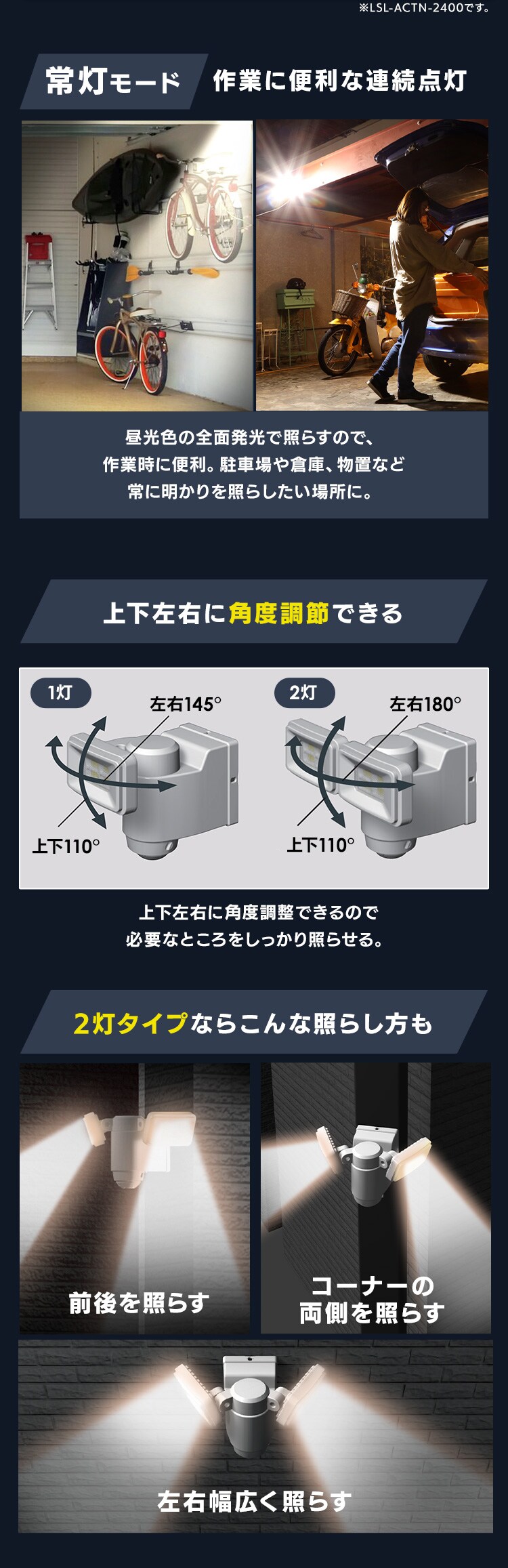 AC式LED防犯センサーライト パールホワイト LSL-ACSN-6005
