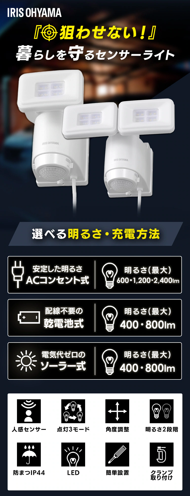センサーライト 防犯 LED ACコンセント式 パールホワイト LSL-ACSN-6001