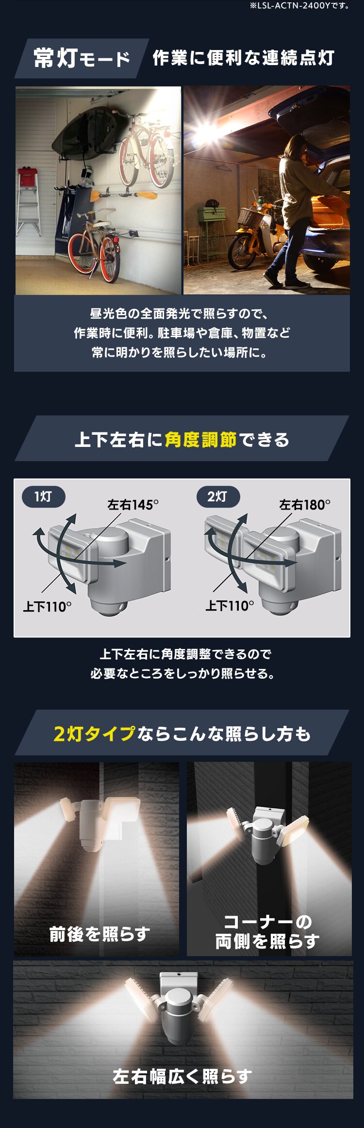 AC式LED防犯センサーライト パールホワイト LSL-ACTN-12005