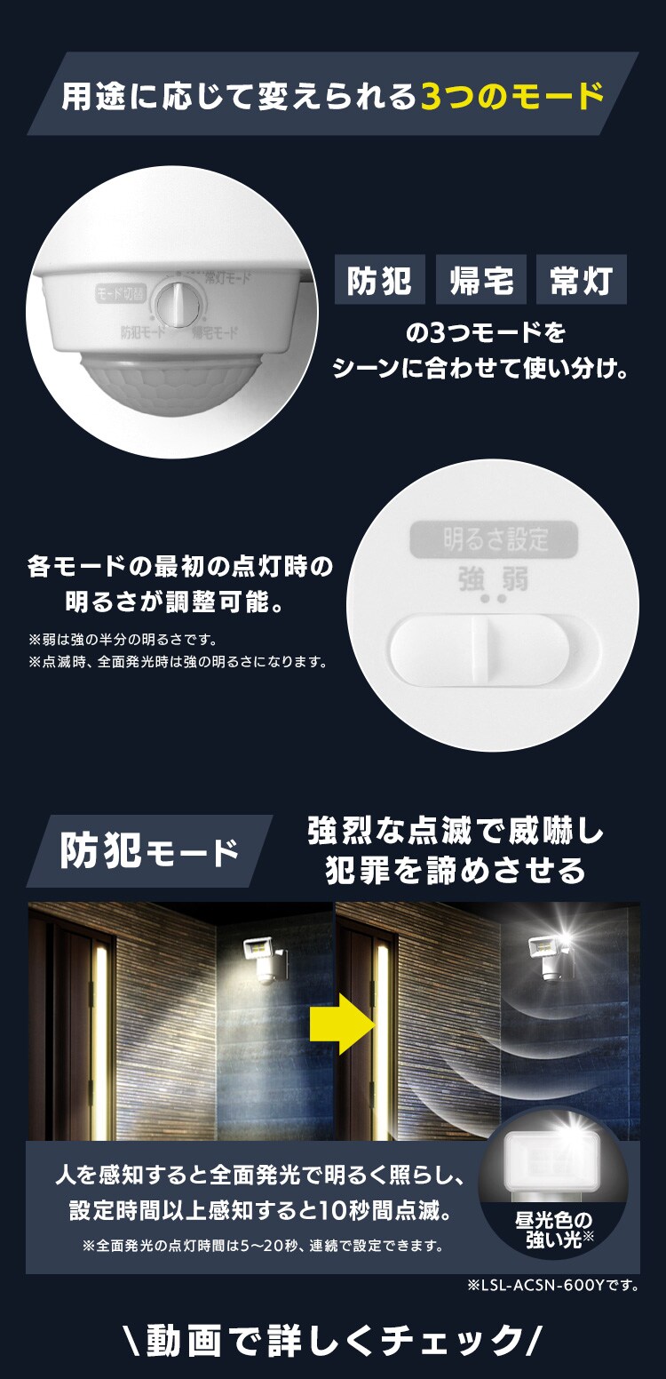 乾電池式LED防犯センサーライト パールホワイト LSL-B1SN-4003