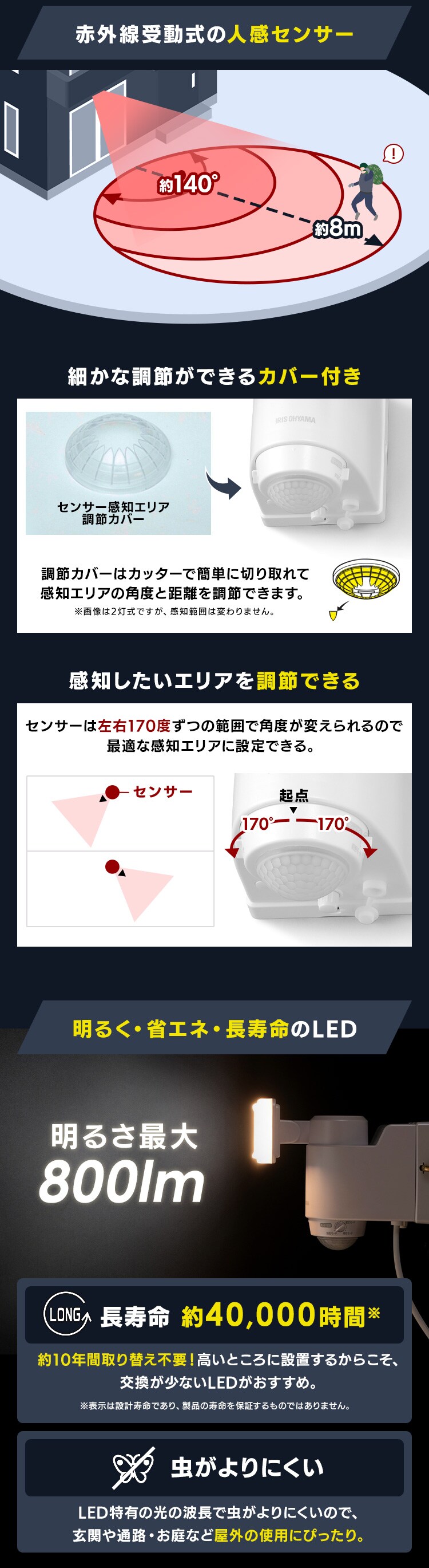 乾電池式LED防犯センサーライト パールホワイト LSL-B1TN-800 7