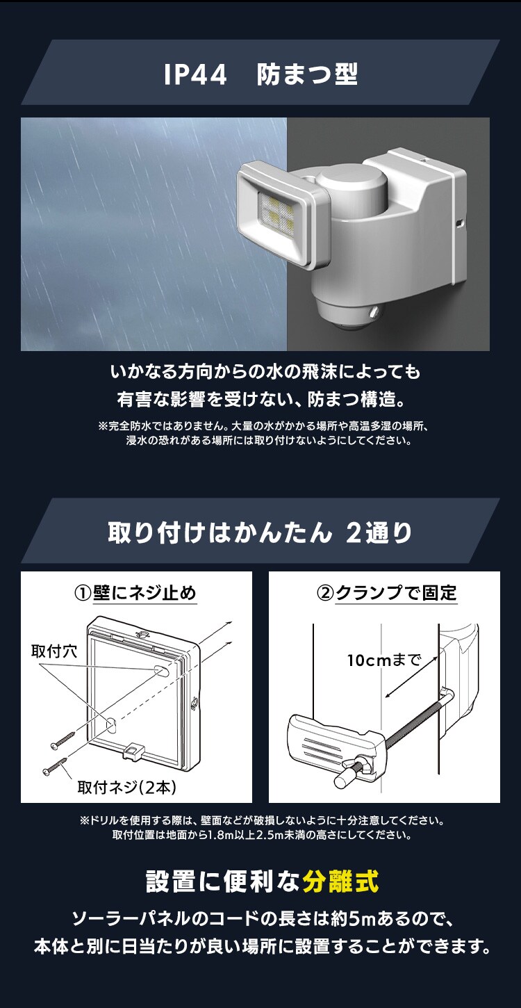 ソーラー式LED防犯センサーライト パールホワイト LSL-SBSN-4008