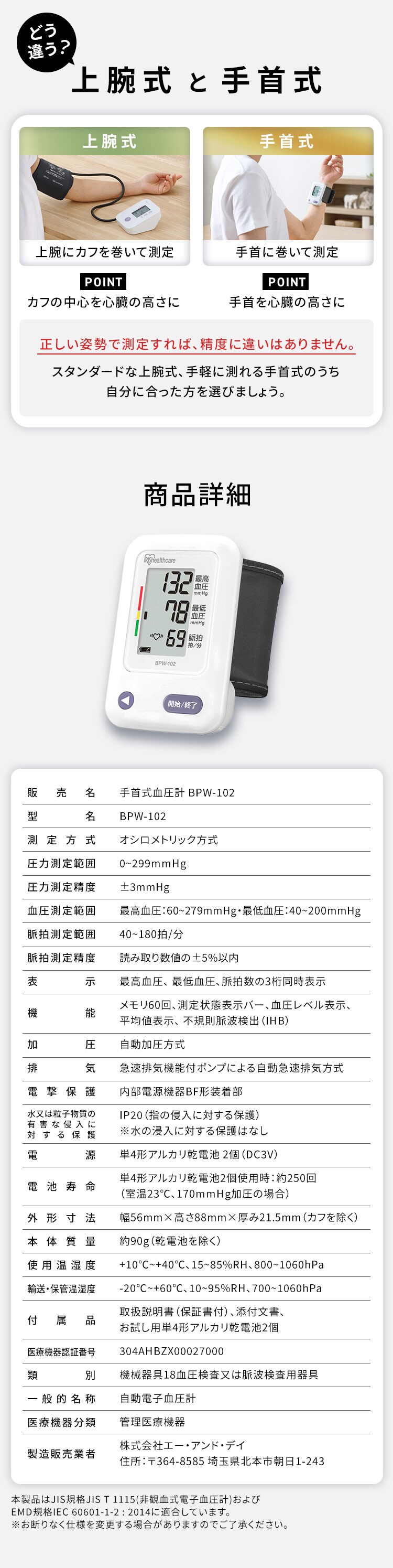 手首式血圧計 BPW-102 簡単測定 コンパクト7