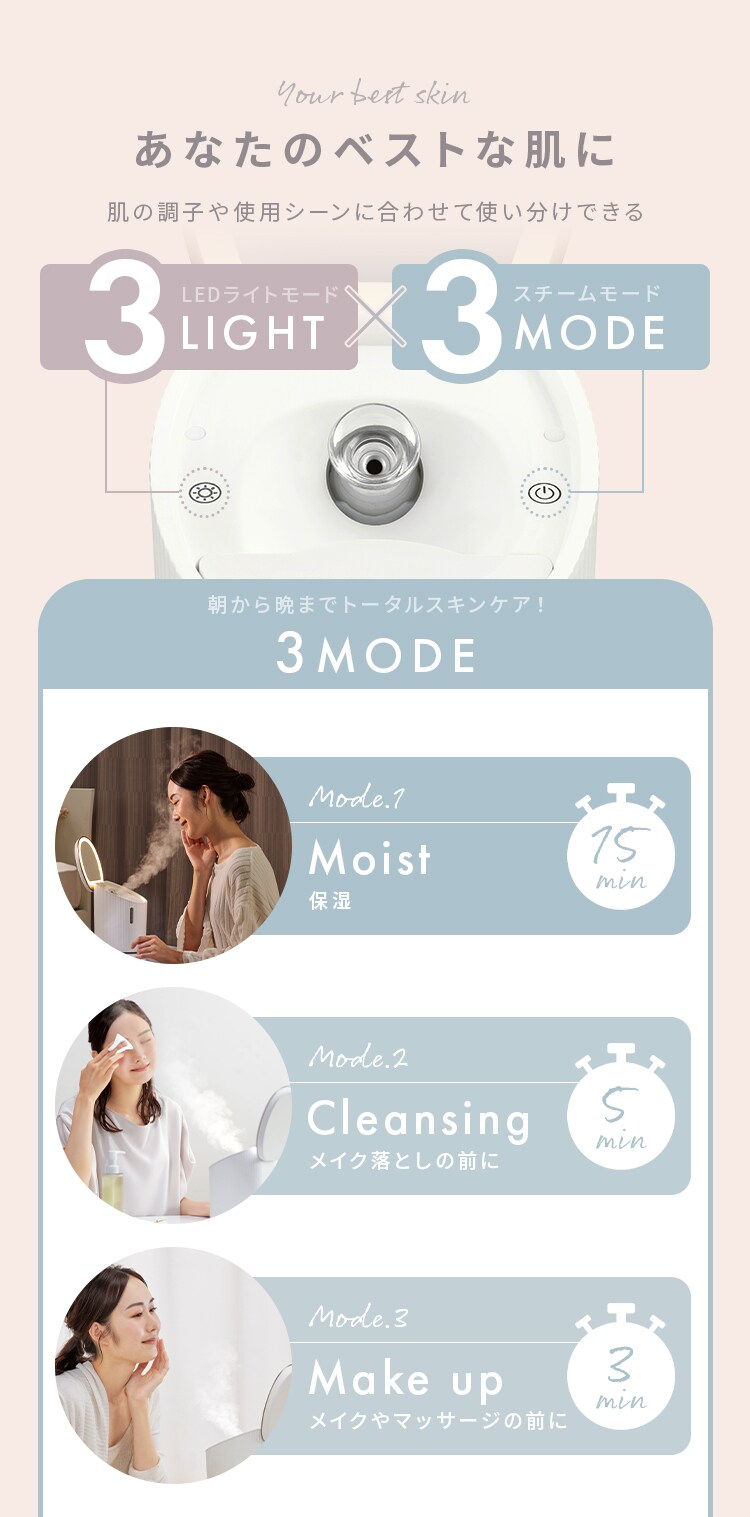 MiCOLA フェイススチーマー LEDライト付きミラー FST-101 ホワイト4