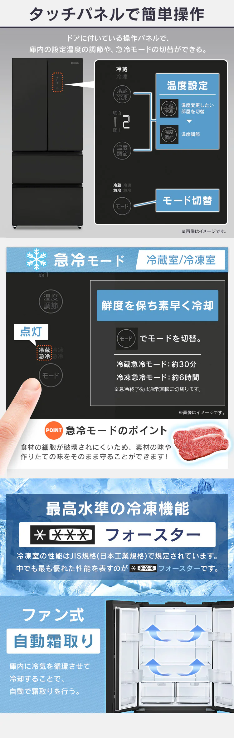 【設置無料】 冷蔵庫 418L 大容量2段冷凍室150L フレンチドア 設置込み 幅75.3cm IRGN-42A-B ブラック7