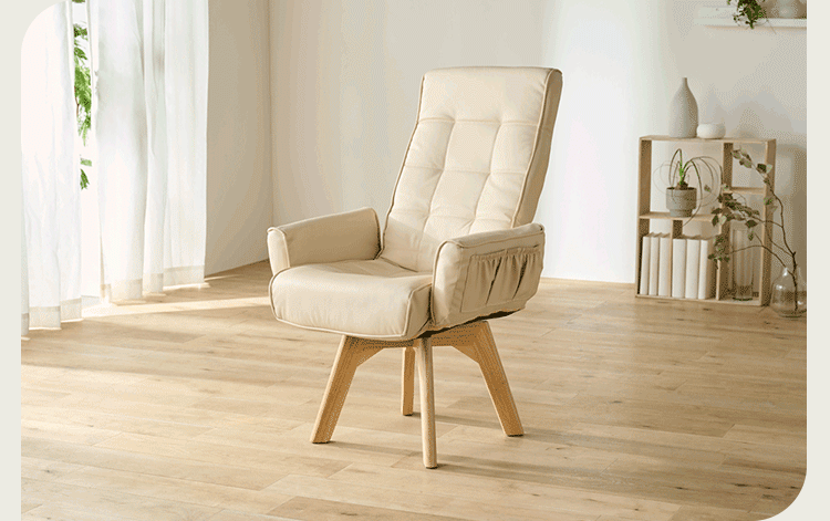 椅子 回転式 リクライニング レザー調 LECN-KH アイボリー11