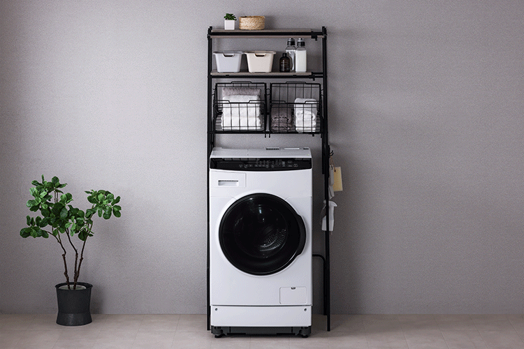 【1,000円OFFクーポン】ランドリーラック 伸縮タイプ ハンガーバー/バスケット付き BSSL-860R ブラック2