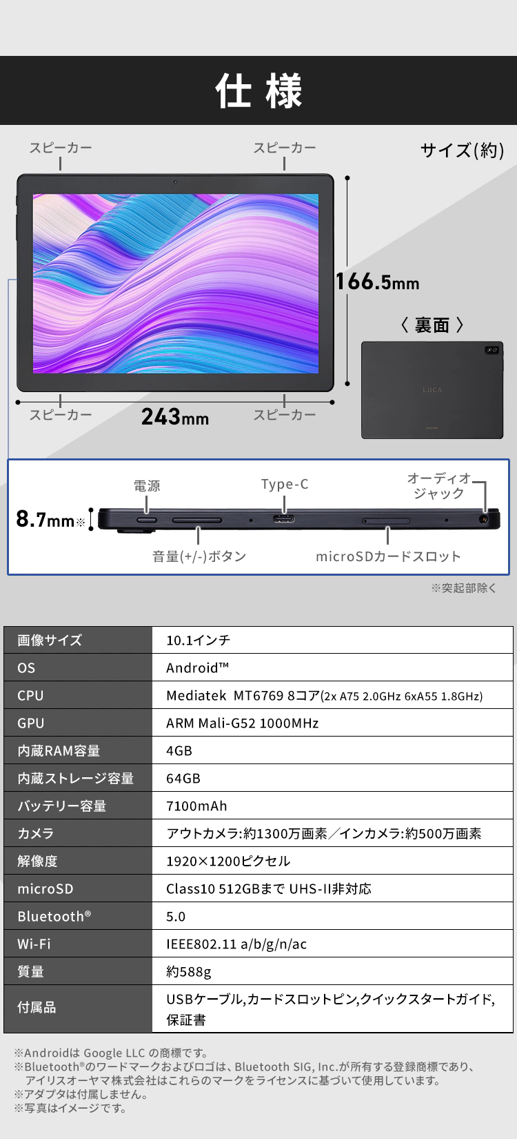 タブレット 10.1インチ LUCA TM102M4N2-B5