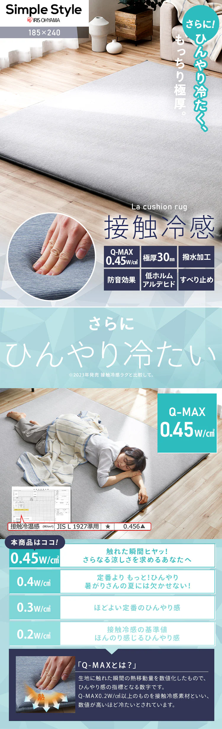 ラグ ラ・クッション 接触冷感 185×240cm ACR2C-1824 ブルー0