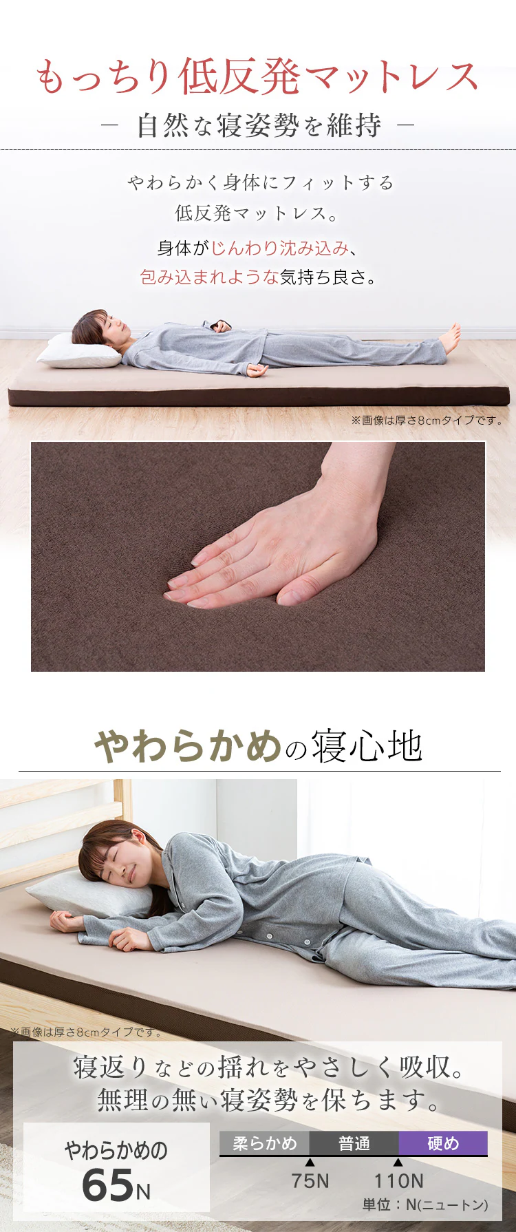 マットレス シングル 低反発 厚さ8cm ウレタン リバーシブルカバー MATK8-S2