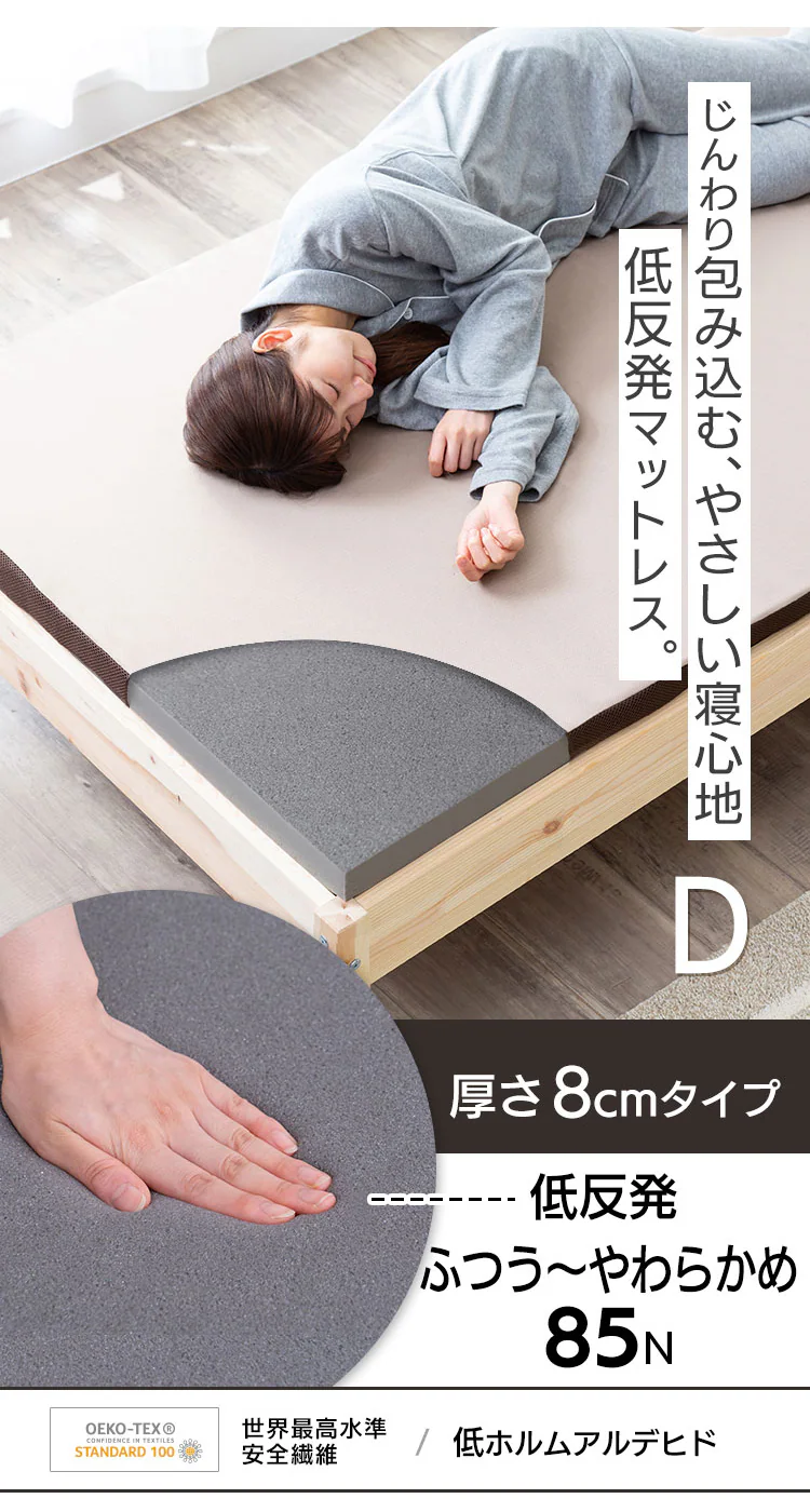 マットレス ダブル 低反発 厚さ8cm ウレタン リバーシブルカバー MATK8-D0