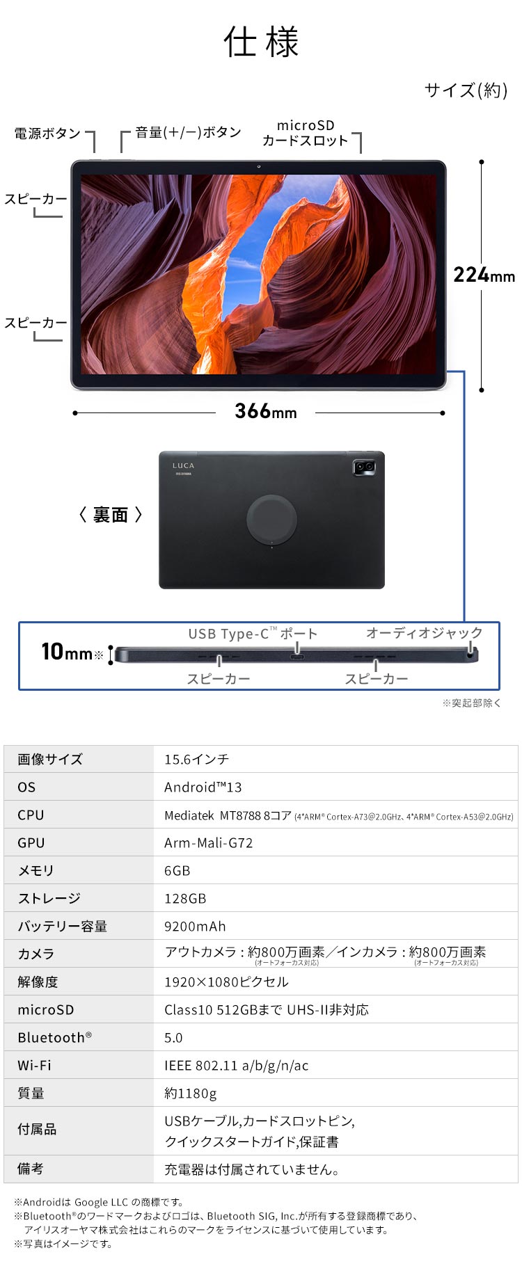 タブレット 15.6インチ 128GB メインメモリ6GB 8コア 国内