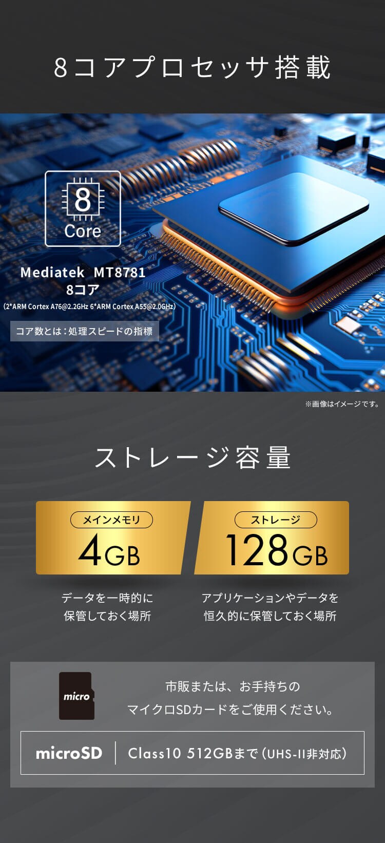 タブレット 8インチ 軽量 128GB メインメモリ4GB 8コア LUCA TM083M4V1-B ブラック8